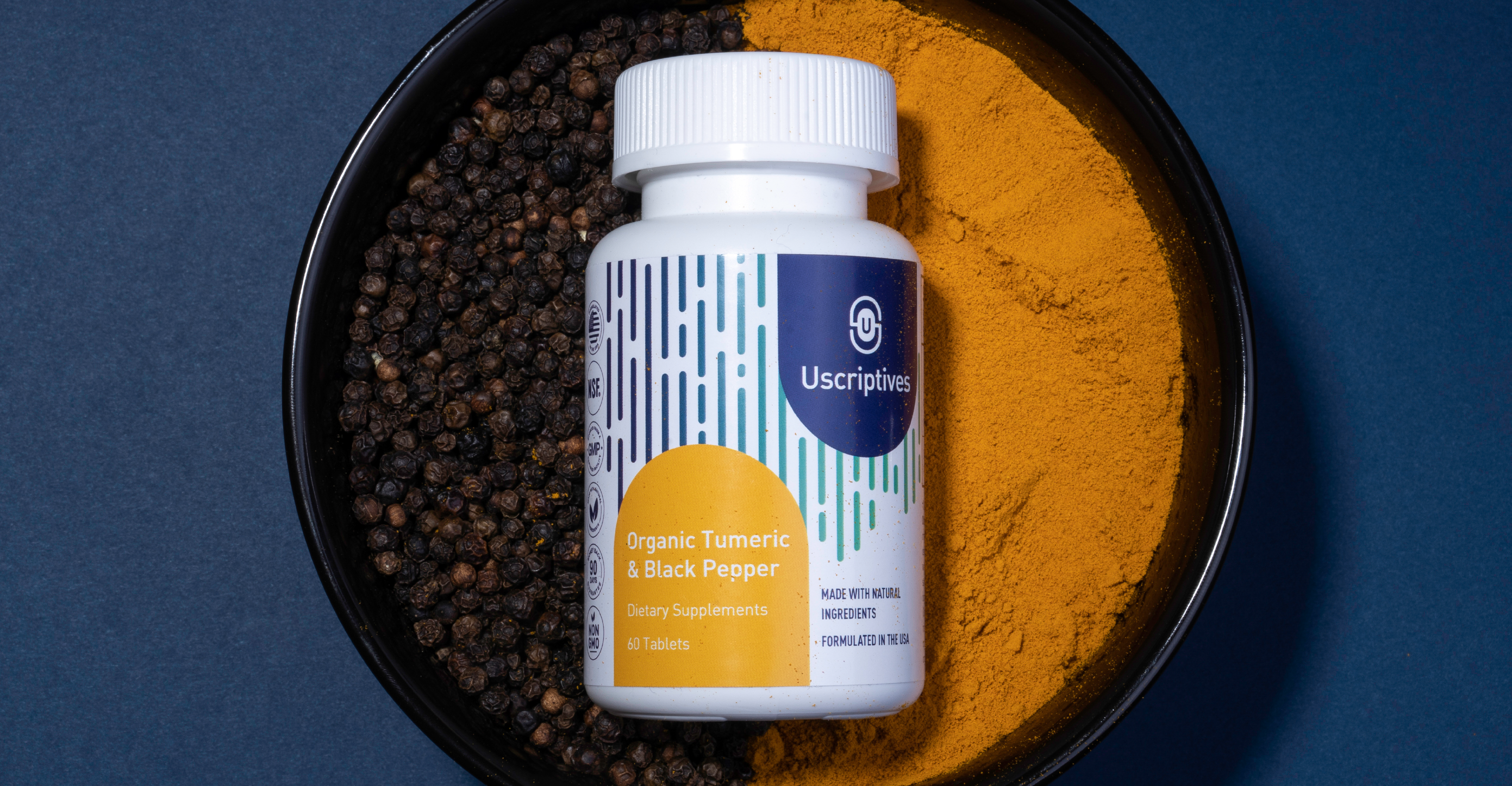 Organic Tumeric bottle for Uscriptives